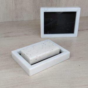 Bianco Carrara & Marquina marble soap dish 12x9cm tray