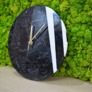 Zegar ścienny z marmuru Nero Marquina & Bianco Carrara