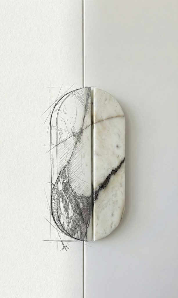 projekt uchwytu meblowego z marmuru calacatta viola